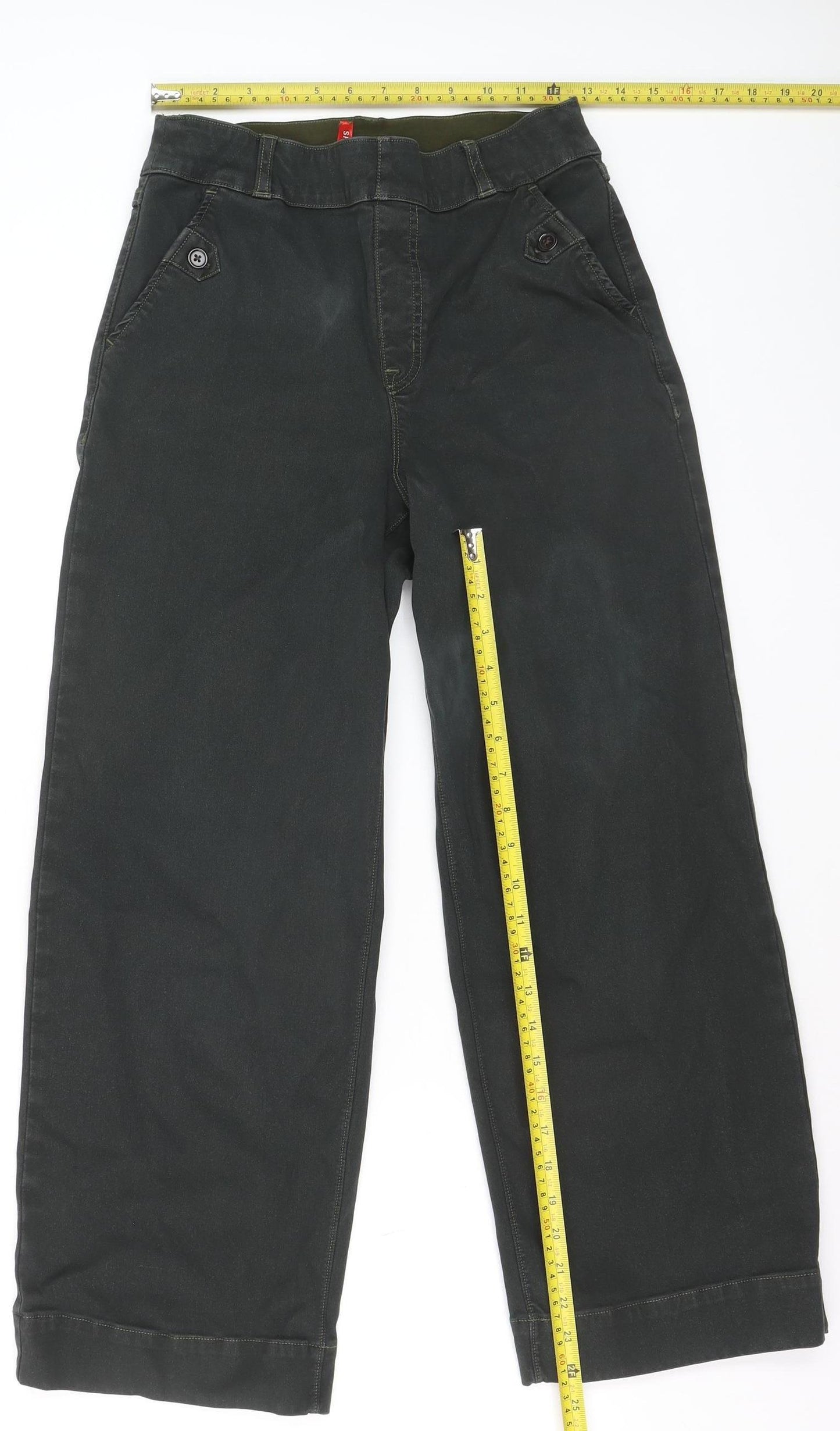 Spanx Women Black M Wide-Leg Jeans with Button Detail