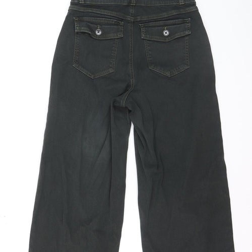 Spanx Women Black M Wide-Leg Jeans with Button Detail