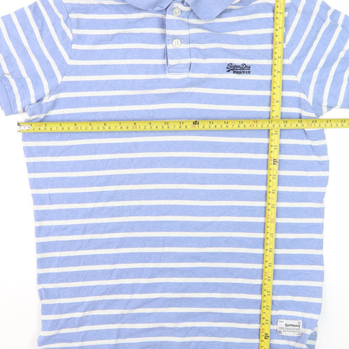 Superdry Men's Blue White Striped Polo Shirt XL Cotton Casual