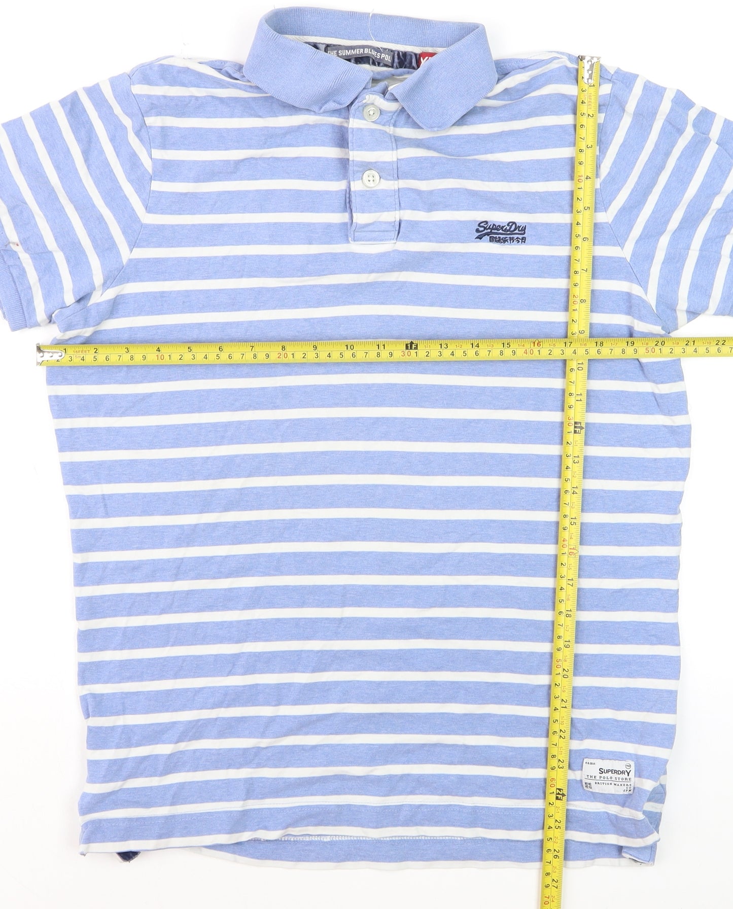 Superdry Men's Blue White Striped Polo Shirt XL Cotton Casual