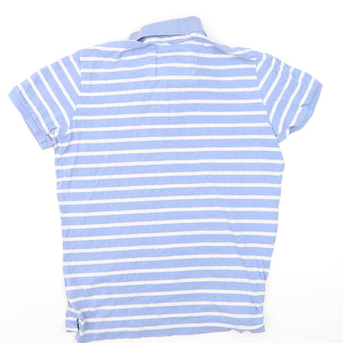 Superdry Men's Blue White Striped Polo Shirt XL Cotton Casual