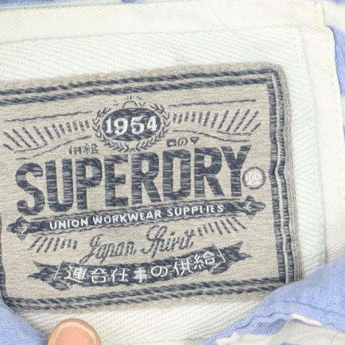 Superdry Men's Blue White Striped Polo Shirt XL Cotton Casual