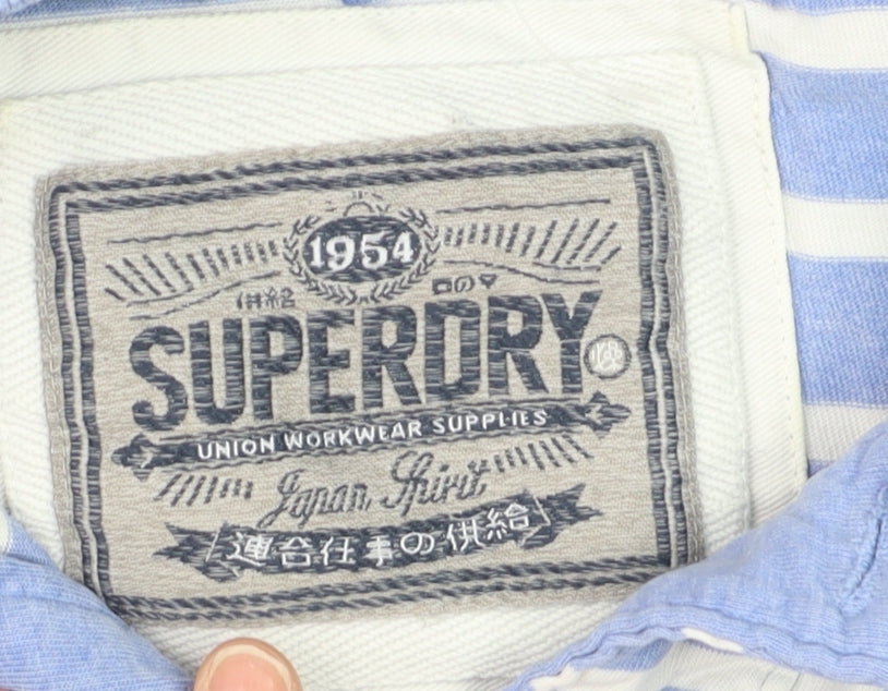 Superdry Men's Blue White Striped Polo Shirt XL Cotton Casual