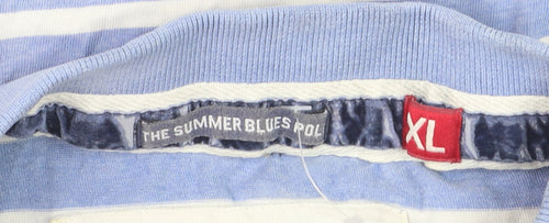 Superdry Men's Blue White Striped Polo Shirt XL Cotton Casual