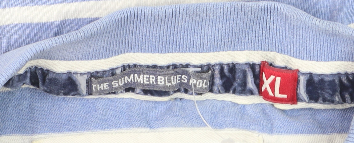 Superdry Men's Blue White Striped Polo Shirt XL Cotton Casual