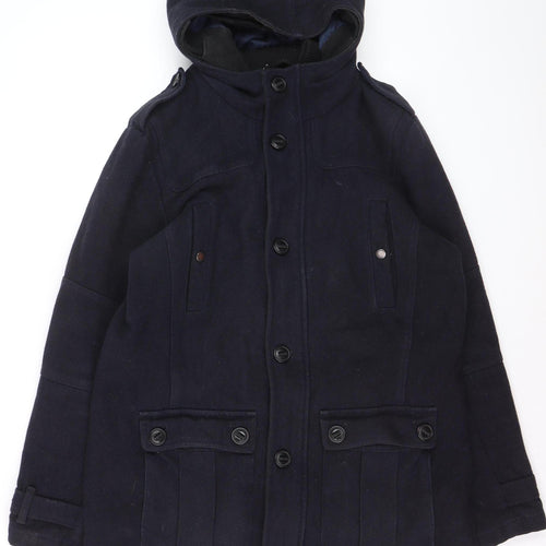 Next Men's Blue Wool Blend Hooded Parka Coat L Regular Fit