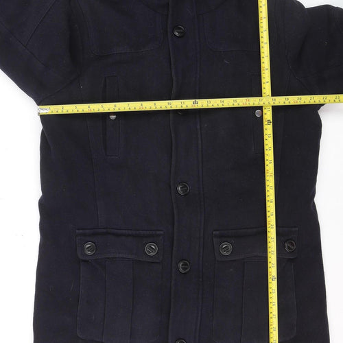 Next Men's Blue Wool Blend Hooded Parka Coat L Regular Fit