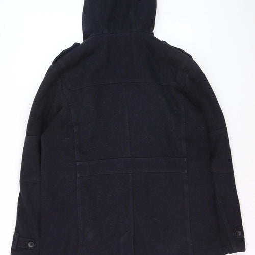 Next Men's Blue Wool Blend Hooded Parka Coat L Regular Fit