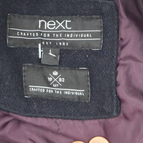 Next Men's Blue Wool Blend Hooded Parka Coat L Regular Fit