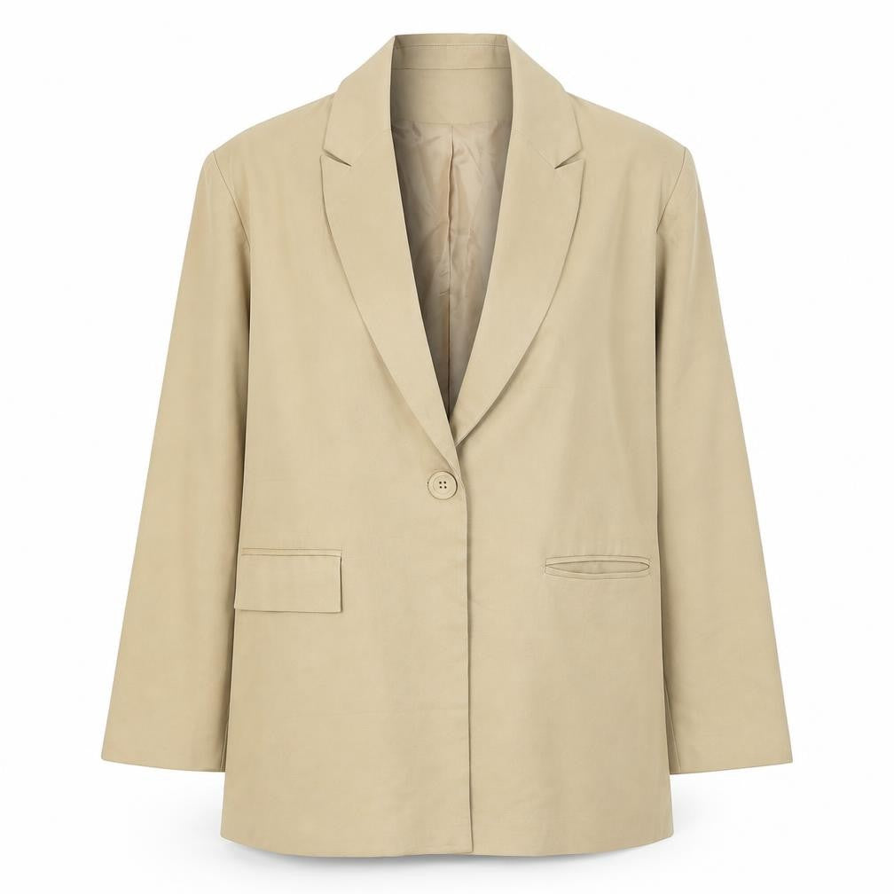 Front view of PRETTYLITTLETHING Women’s Beige Regular Fit Single-Breasted Blazer UK 6