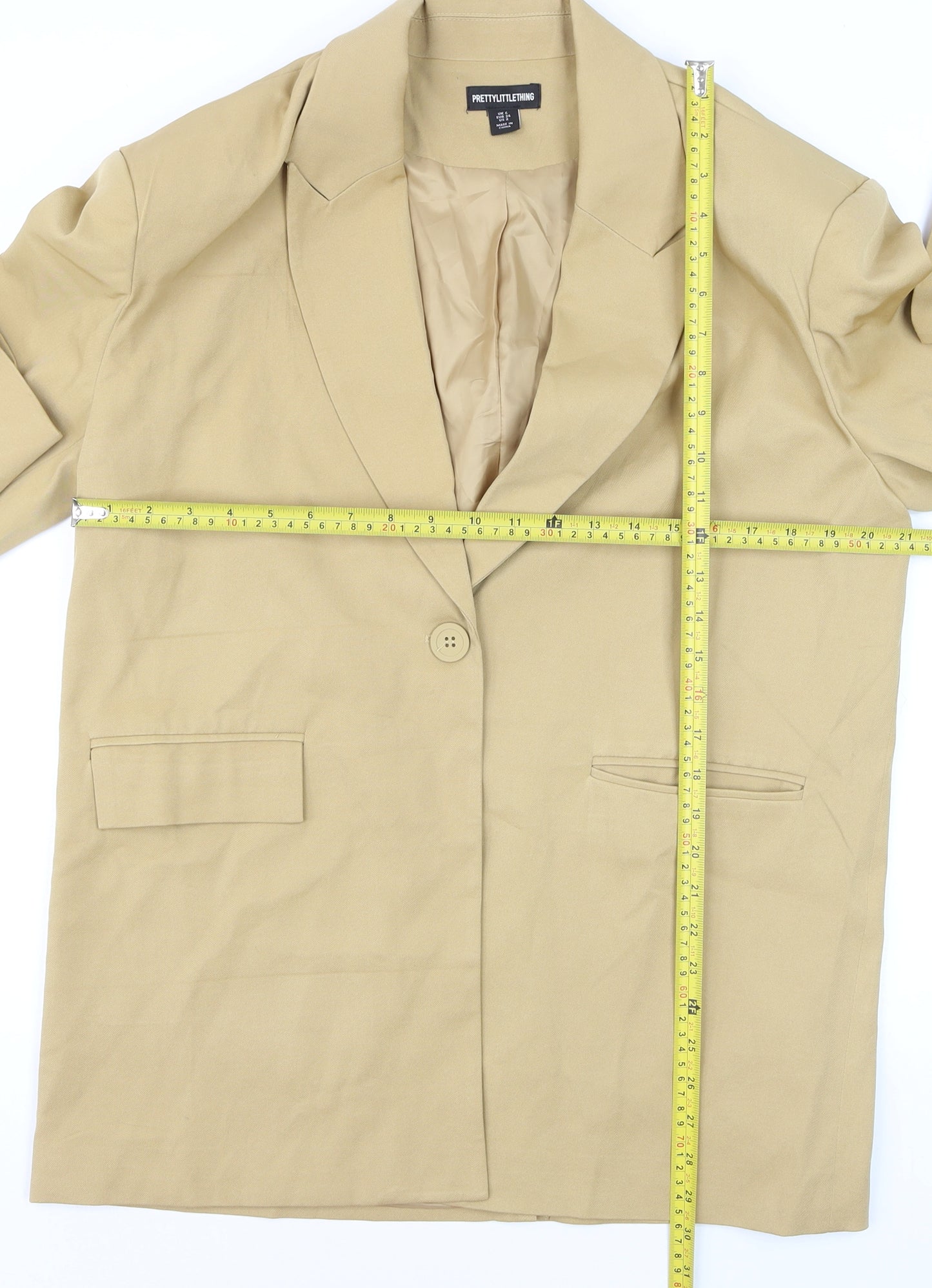PrettyLittleThing Women’s Beige Regular Fit Single-Breasted Blazer UK 6