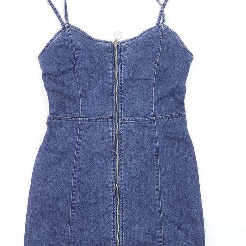 Denim Co Women Blue Size 8 Bodycon Denim Zip Front Dress