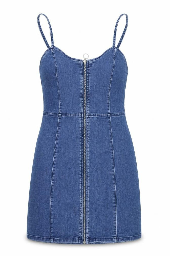 Denim Co Women Blue Size 8 Bodycon Denim Zip Front Dress