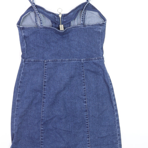 Denim Co Women Blue Size 8 Bodycon Denim Zip Front Dress