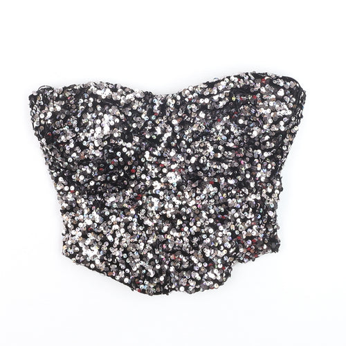 Bershka Women’s Black Sequin Strapless Velvet Camisole Top XS