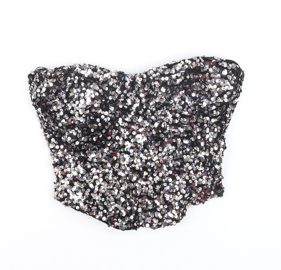 Bershka Women’s Black Sequin Strapless Velvet Camisole Top XS