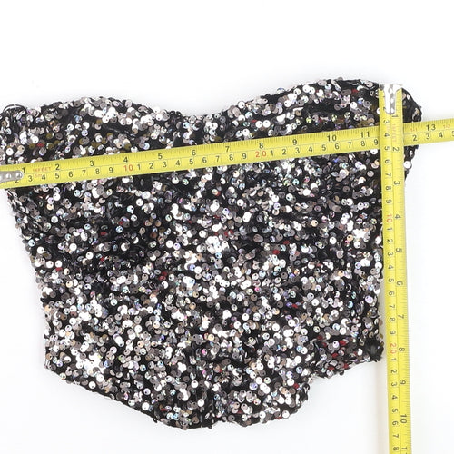 Bershka Women’s Black Sequin Strapless Velvet Camisole Top XS