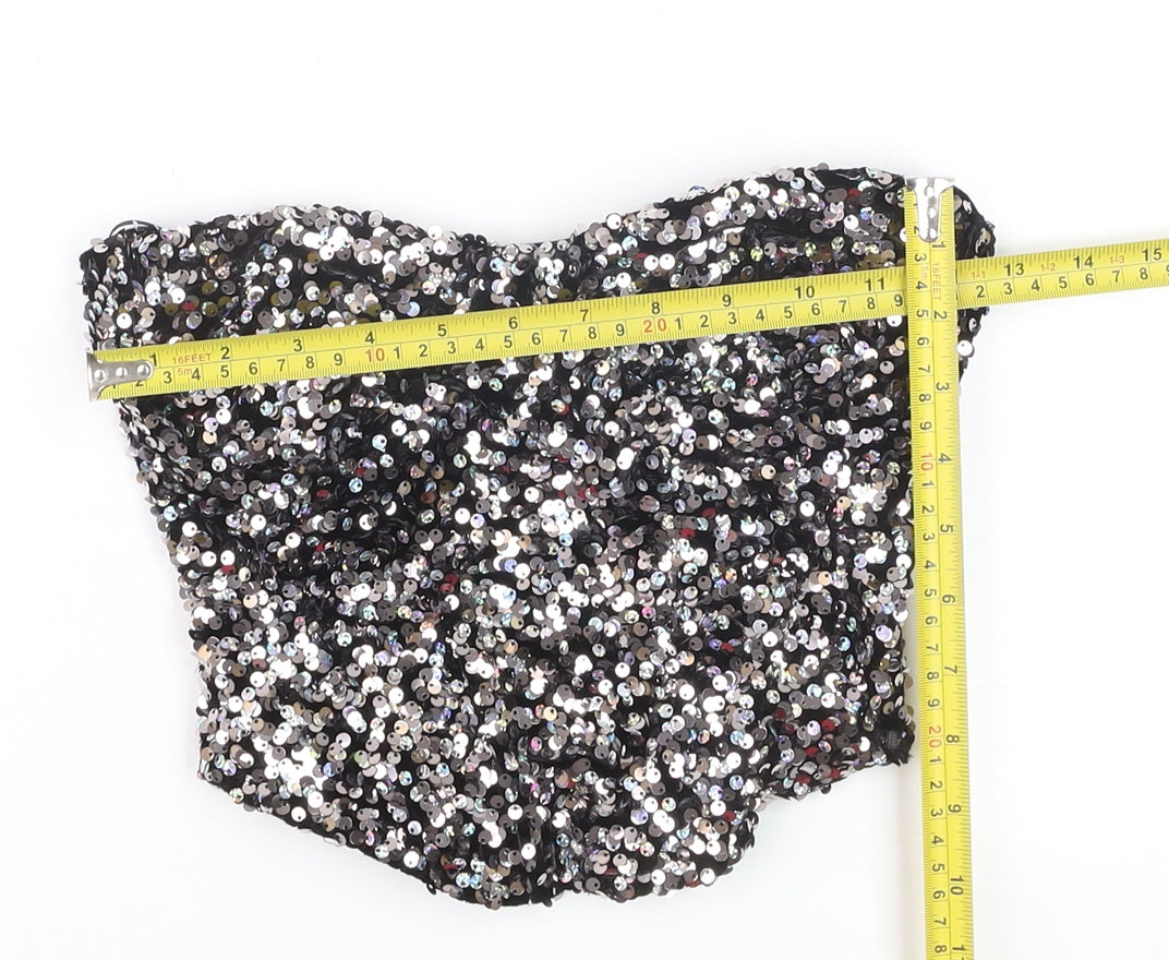 Bershka Women’s Black Sequin Strapless Velvet Camisole Top XS