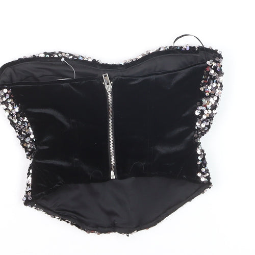 Bershka Women’s Black Sequin Strapless Velvet Camisole Top XS