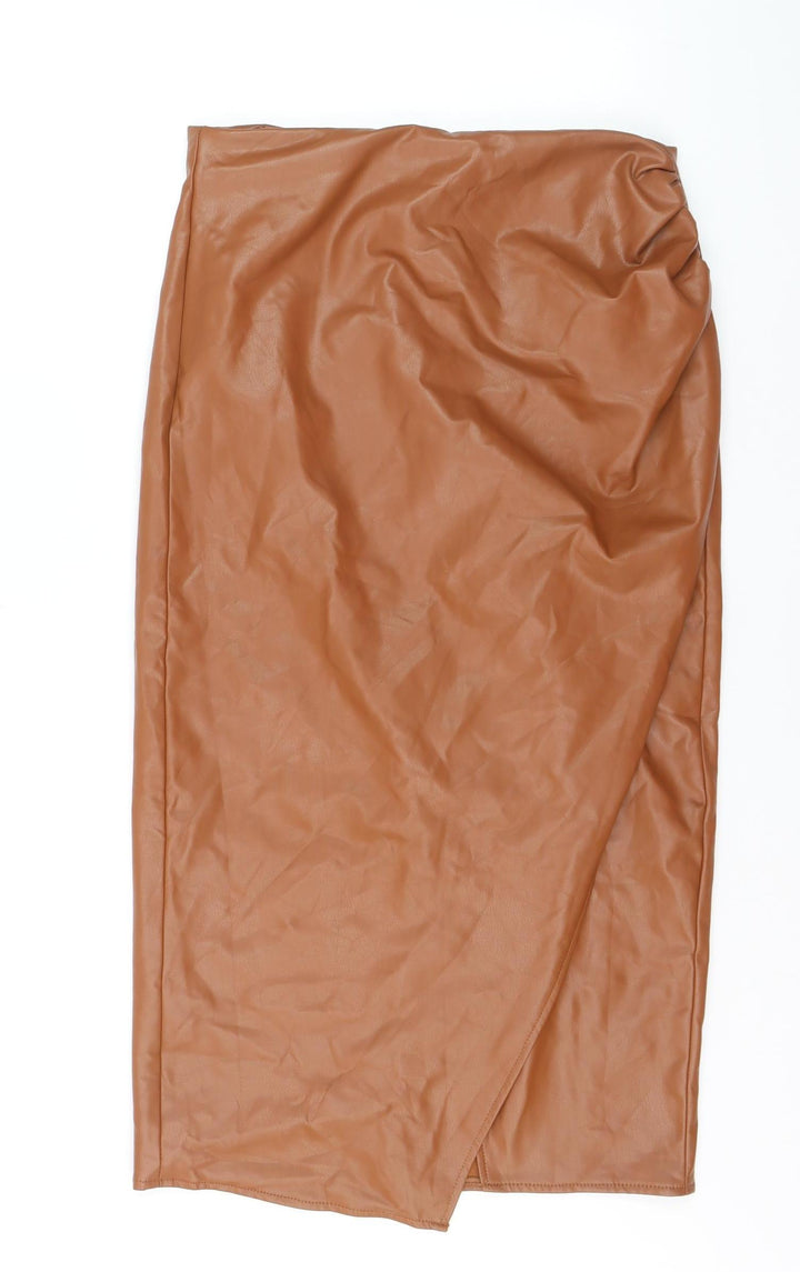 FW Bridge Women’s Brown Faux Leather Midi Pencil Skirt Size 12