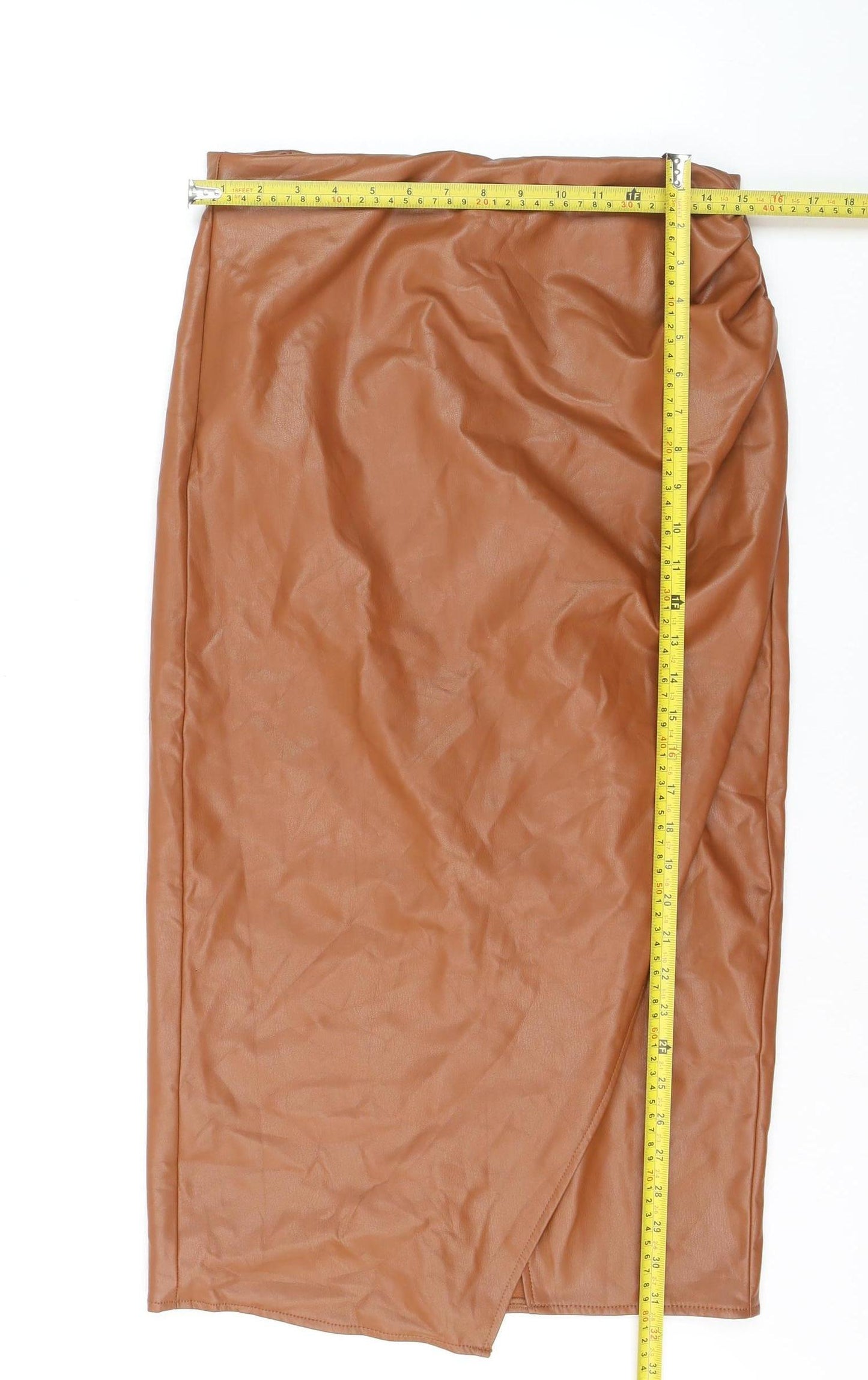 FW Bridge Women’s Brown Faux Leather Midi Pencil Skirt Size 12