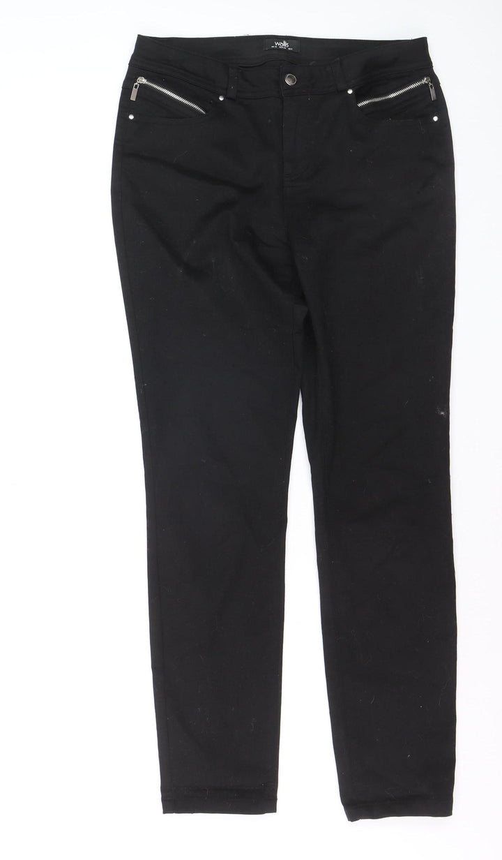 Wallis Women Black Size 12 Skinny Stretch Zip Jeans
