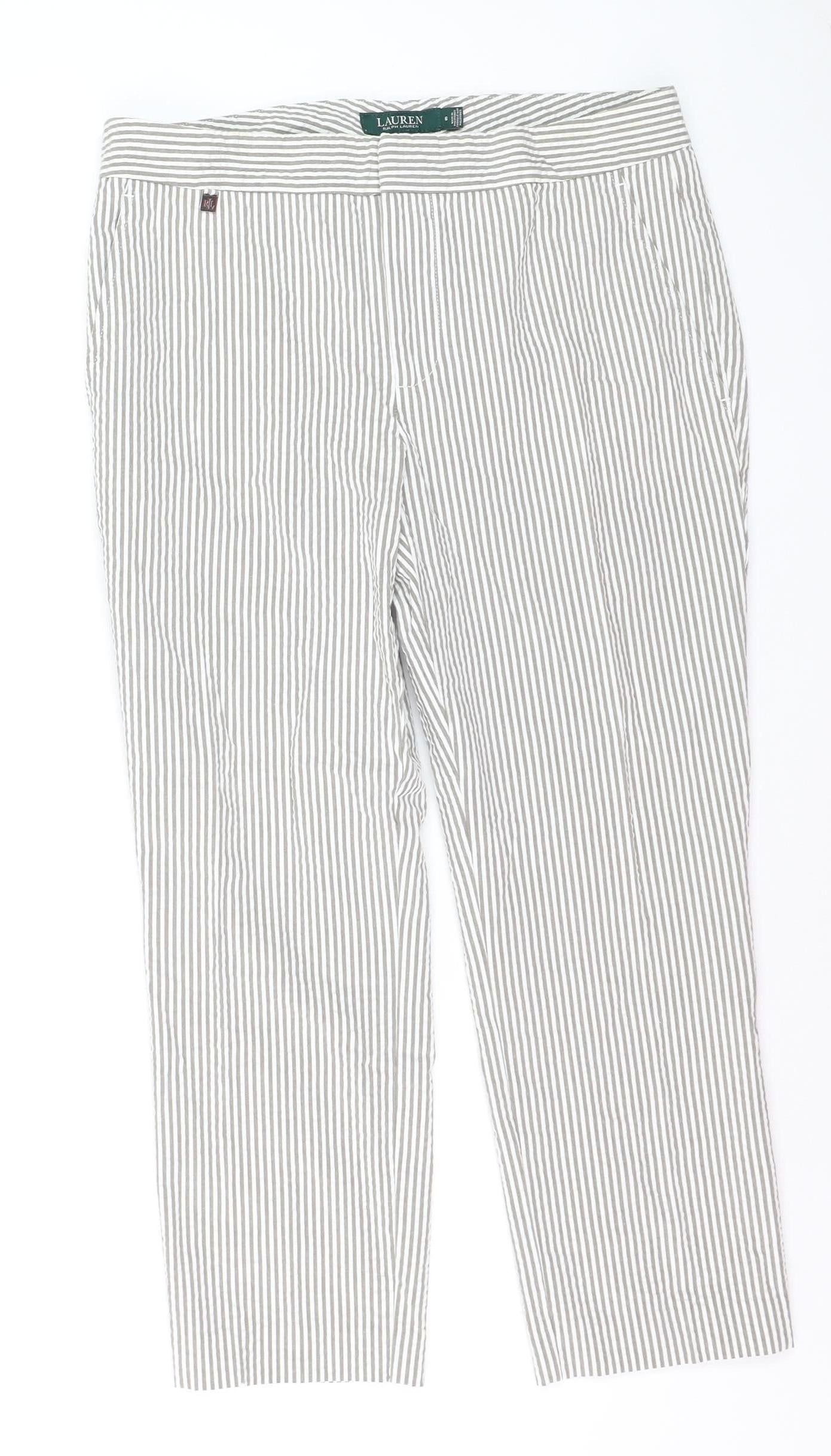 Lauren Ralph Lauren Women's Grey Striped Cotton Stretch Chino Trousers Size 10