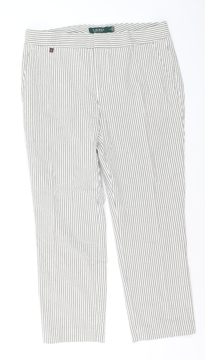 Lauren Ralph Lauren Women's Grey Striped Cotton Stretch Chino Trousers Size 10