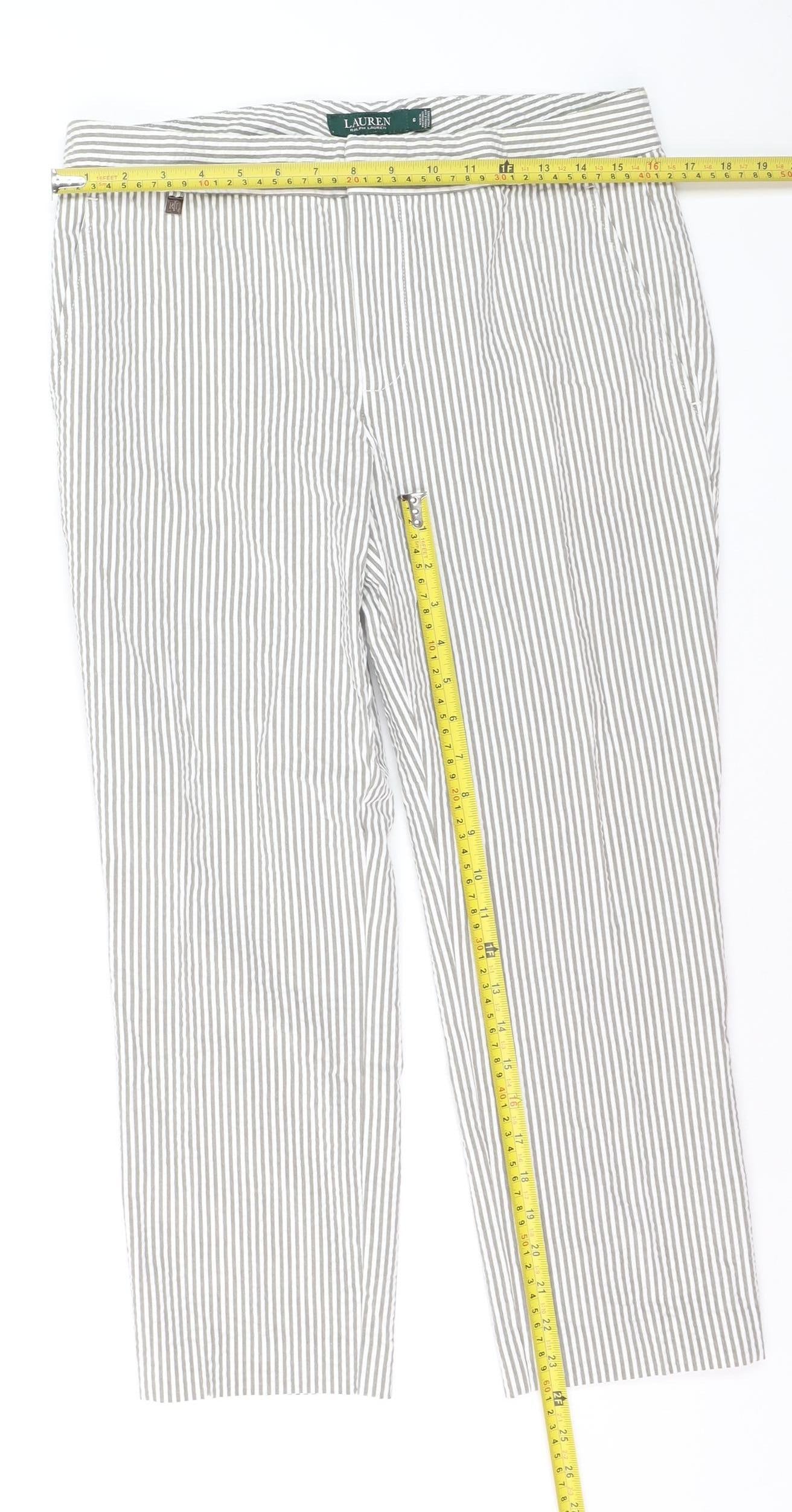Lauren Ralph Lauren Women's Grey Striped Cotton Stretch Chino Trousers Size 10
