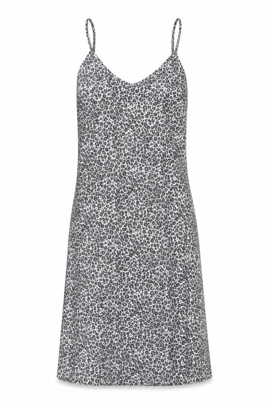 Front view of Boohoo Women Black Leopard Print Slip Dress, size 12