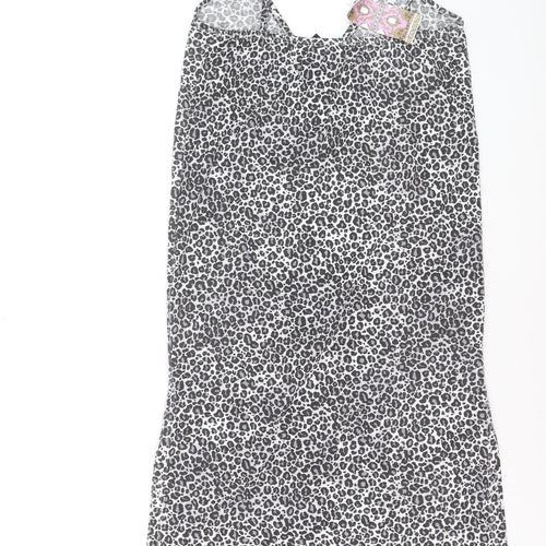Boohoo Women Black Leopard Print Slip Dress Size 12