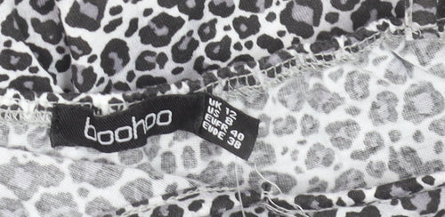 Boohoo Women Black Leopard Print Slip Dress Size 12
