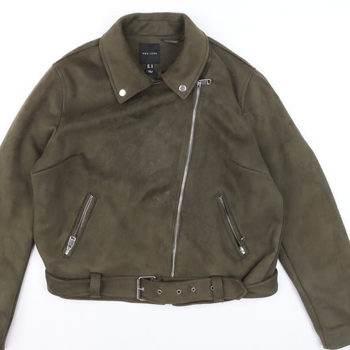 New Look Women's Green Suede Biker Jacket Size 18 Belted Zip