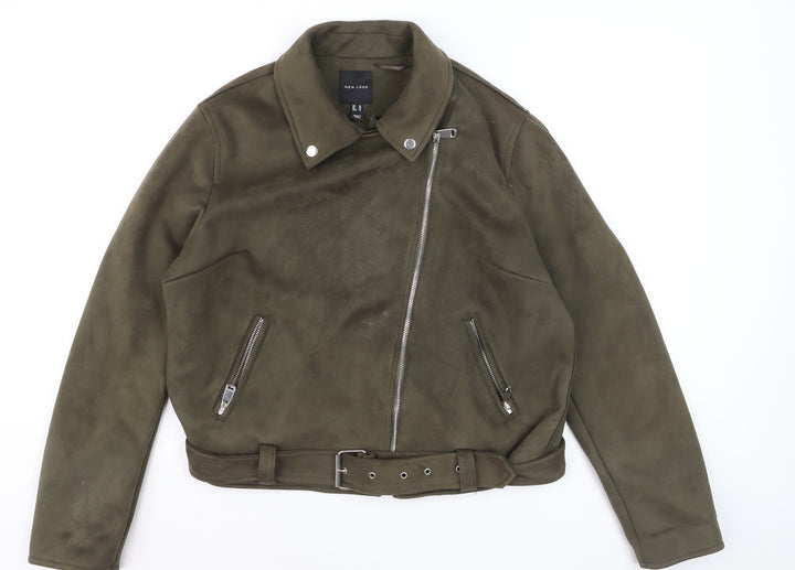 New Look Women's Green Suede Biker Jacket Size 18 Belted Zip