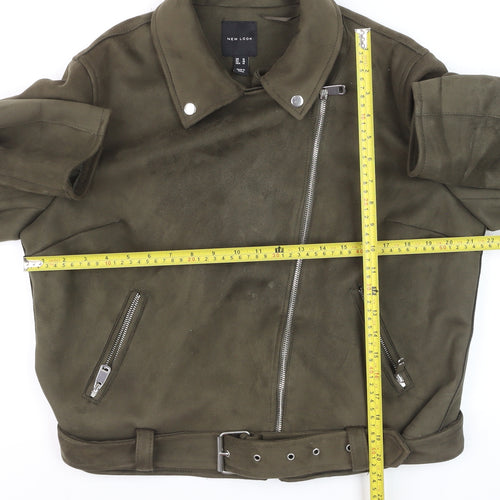 New Look Women's Green Suede Biker Jacket Size 18 Belted Zip