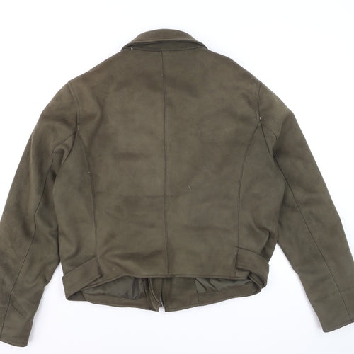 New Look Women's Green Suede Biker Jacket Size 18 Belted Zip