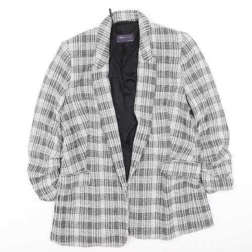 Marks and Spencer Women’s Grey Check Blazer Size 12 Lined Tweed Jacket