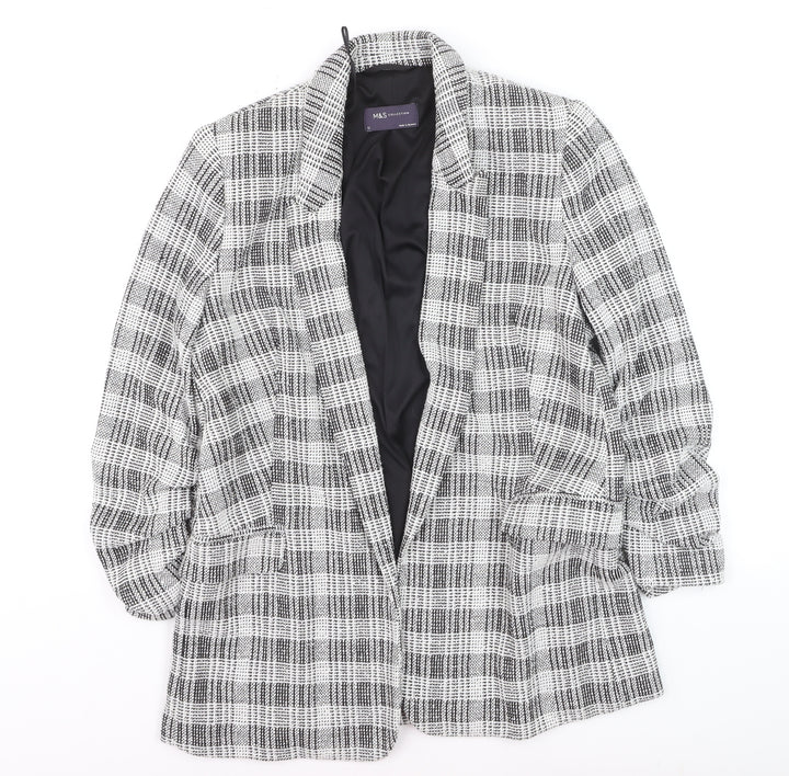 Marks and Spencer Women’s Grey Check Blazer Size 12 Lined Tweed Jacket