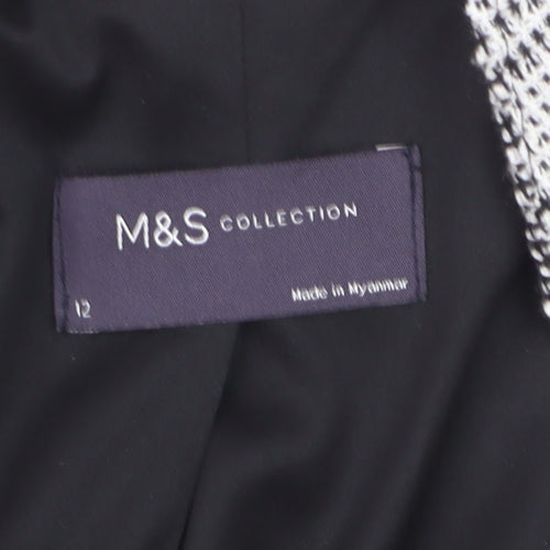 Marks and Spencer Women’s Grey Check Blazer Size 12 Lined Tweed Jacket