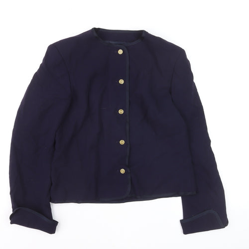 Jaeger Women's Blue Wool Blazer Jacket Size 10 Classic Buttoned