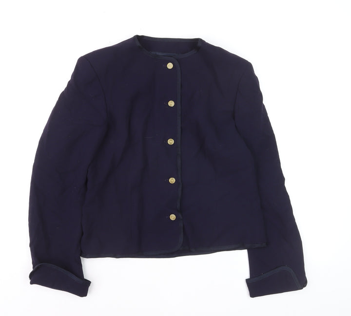Jaeger Women's Blue Wool Blazer Jacket Size 10 Classic Buttoned
