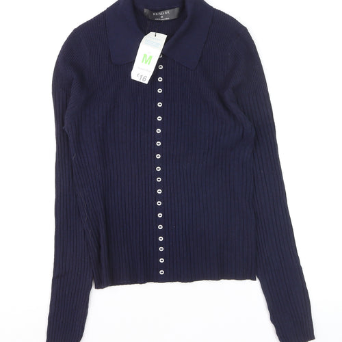 Primark Women's Blue Collared Button Cardigan Jumper Size M