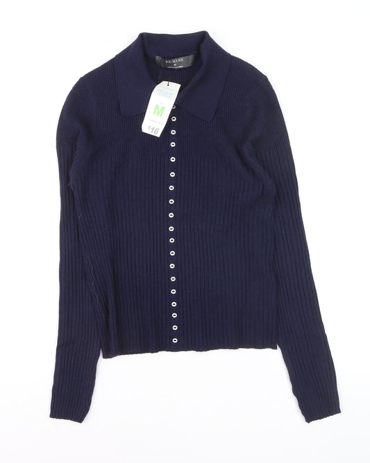 Primark Women's Blue Collared Button Cardigan Jumper Size M