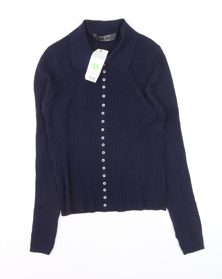 Primark Women's Blue Collared Button Cardigan Jumper Size M