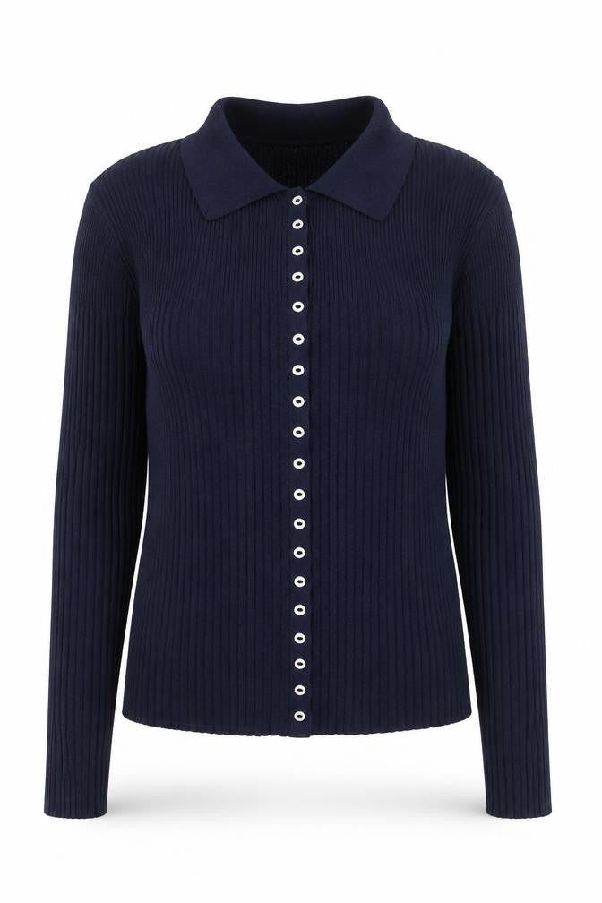 Front view of Primark Women's Blue Collared Button Cardigan Jumper, size M