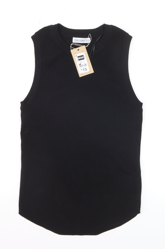 Gallery Women’s Black Ribbed Knit Sleeveless Tank Top Size M