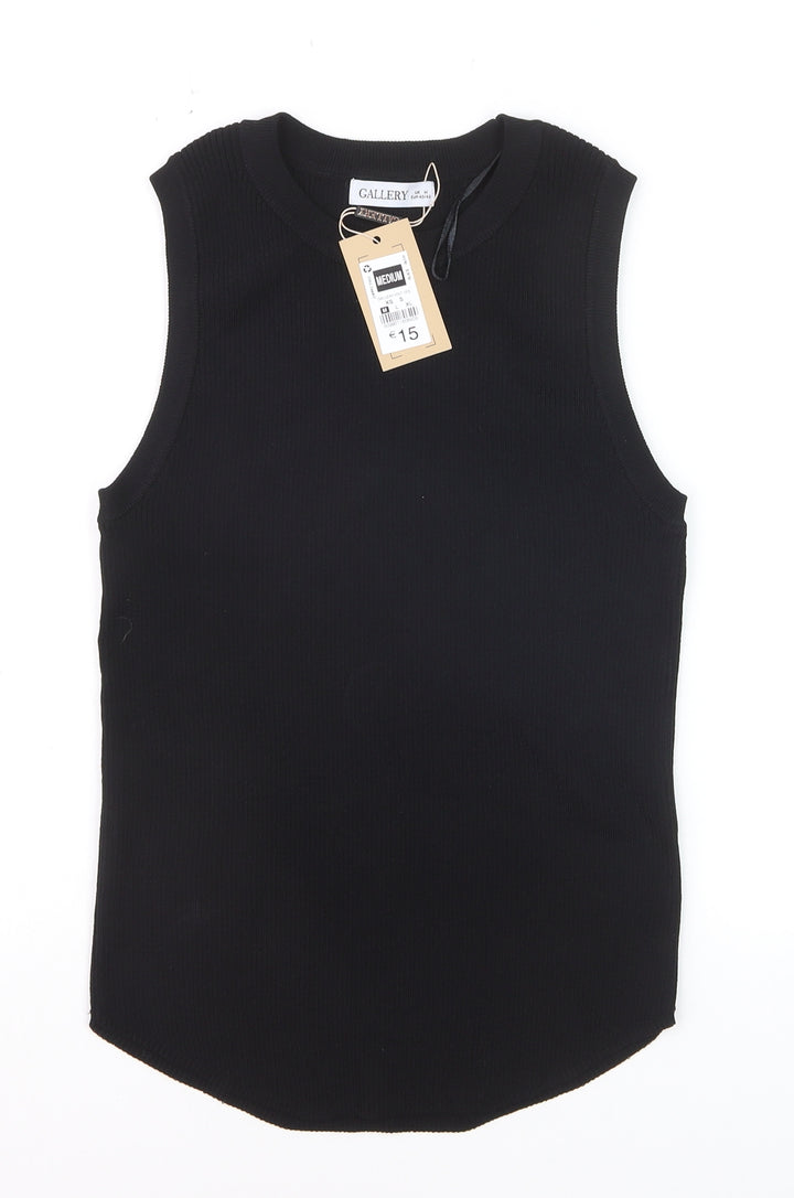 Gallery Women’s Black Ribbed Knit Sleeveless Tank Top Size M