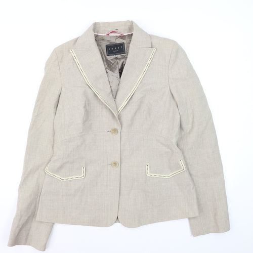 Coast Women Beige Linen Blend Single-Breasted Blazer Size 14