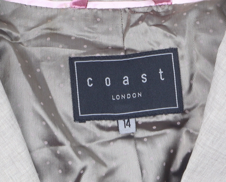 Coast Women Beige Linen Blend Single-Breasted Blazer Size 14