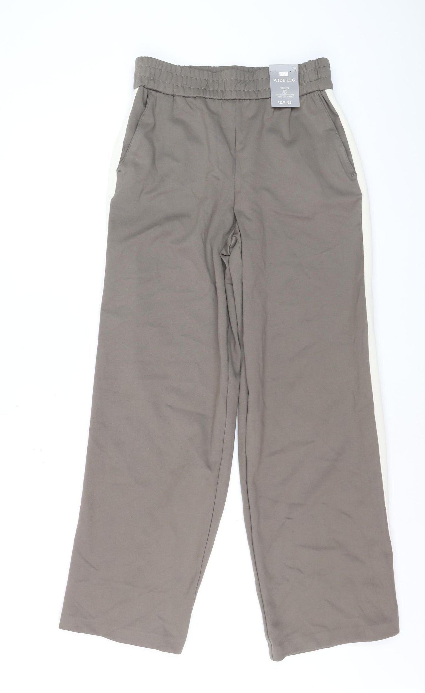 F&F Women’s Brown Wide Leg Trousers Size 10 Elastic Waist Viscose Blend